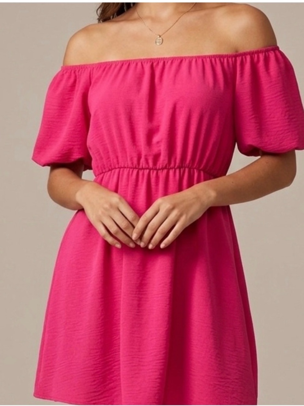 Jessica Simpson Hot Pink Off-the-Shoulder Summer Crepe Mini Dress
